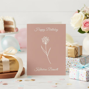 Cartão Elegante Pó Rosa Flor Simples Nome Aniversário