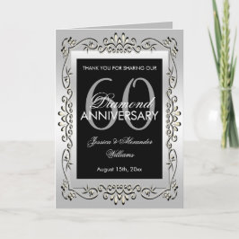 Cartão Elegante Prata Decorativa de Aniversário de 60 Ano