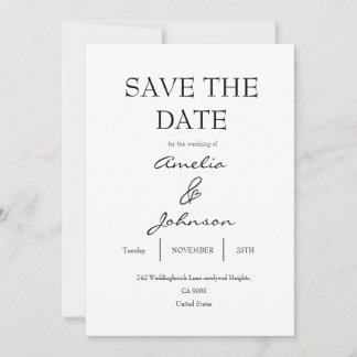 Cartão elegante preto e branco de Save The Date