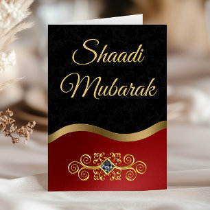 Cartão Elegante Preto e Vermelho Ornate Shaadi Mubarak