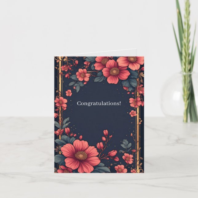 Cartão Elegante Quadro Floral Com Flores Rosa (Frente)
