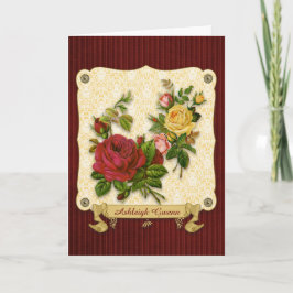 Cartão Elegante Red Yellow Roses Damask Vintage Cutouts