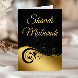 Cartão Elegante Redemoinho Preto e Dourado Shaadi Mubarak