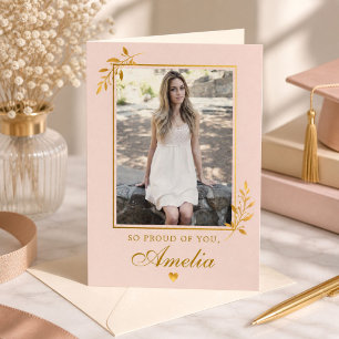 Cartão Elegante Rosa Bege Dourado Foto Graduação 