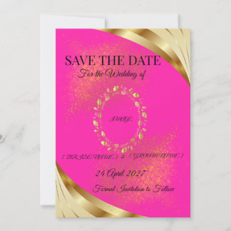 Cartão Elegante Rosa e Dourado de Salve o Dia