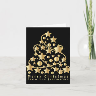 Cartão Elegante Roteiro Feliz Natal Estrela Dourada Preta