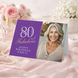 Cartão Elegante Roxo 80 e Fabuloso Aniversário de 80 anos