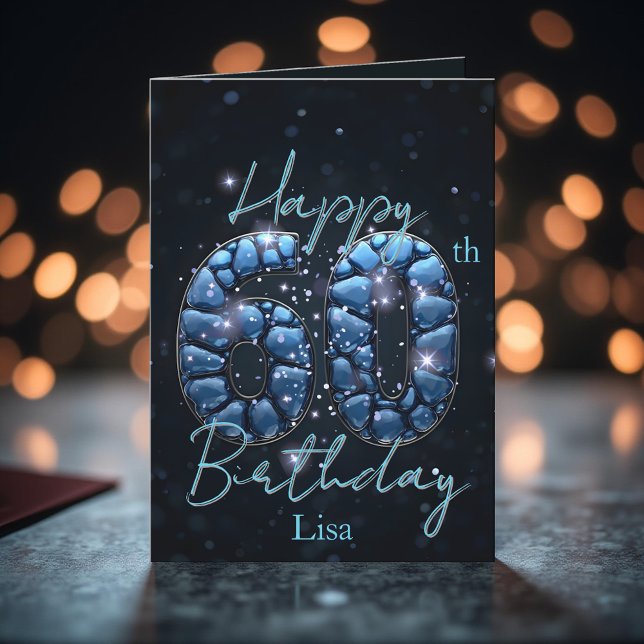 Cartão Elegante Sapphire Blue e Black 60th Birthday (Criador carregado)