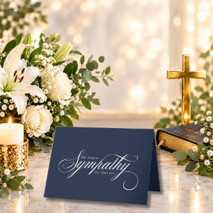 Cartão Elegante Script Azul Branco Condolências Simpatia