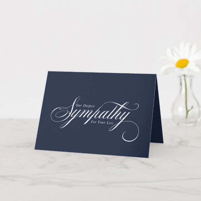 Cartão Elegante Script Azul Branco Condolências Simpatia (Planta pequena)