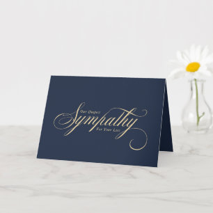 Cartão Elegante Script Dourado Azul Condolências Simpatia