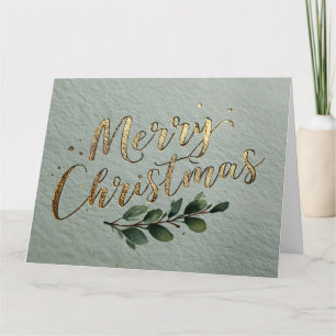 Cartão Elegante Script "Feliz Natal" Estampado em Folha D
