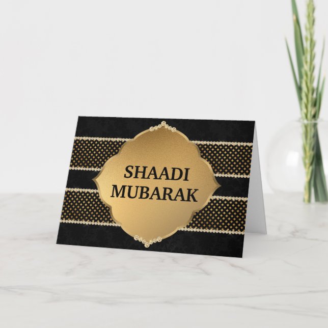Cartão Elegante Shaadi Mubarak Preto e Dourado (Frente)