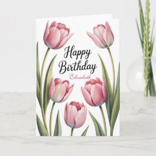 Cartão Elegante Tulipa Floral Rosa de Aniversário