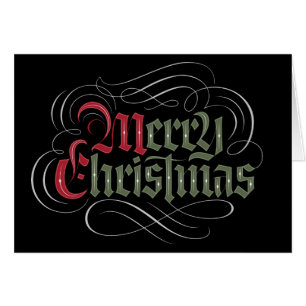 Cartão Elegante Velho Inglês Feliz Natal Caligrafia