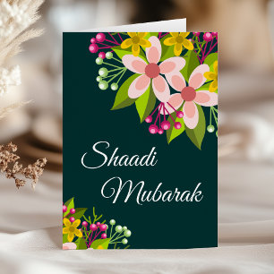 Cartão Elegante Verde Vibrante Floral Shaadi Mubarak