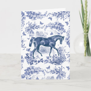 Cartão Elegante Vintage Azul Rústico Cavalo Floral
