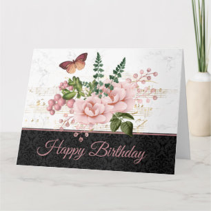 Cartão Elegante Vintage Butterfly Damask Birthday