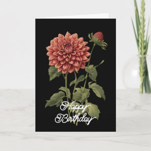 Cartão Elegante Vintage Dahlia Botânica Floral Aniversári
