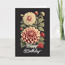 Cartão Elegante Vintage Dahlia Flower Feliz Aniversário
