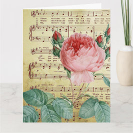 Cartão Elegante Vintage, Rosa, Antiquidades de Música