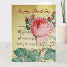 Cartão Elegante Vintage, Rosa, Antiquidades de Música