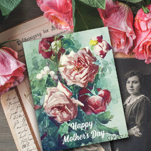 Cartão Elegante Vintage Rosas Rosa-Rosa, Pintura Aquática