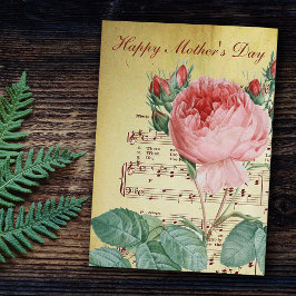 Cartão Elegante Vintage Victorian Rosa Antiquado Music No