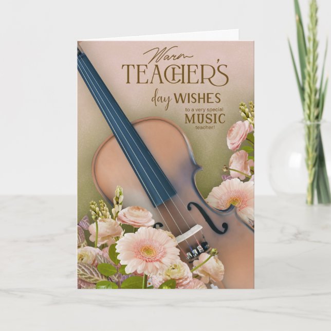 Cartão Elegante violino Dia dos Professores Floral (Frente)