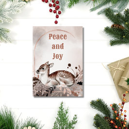 Cartão Elegante Watercolor Deer Peace and Joy Christmas