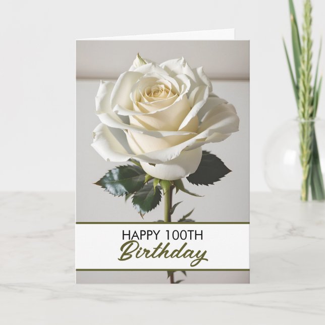 Cartão Elegante White Rose 100th Birthday (Frente)