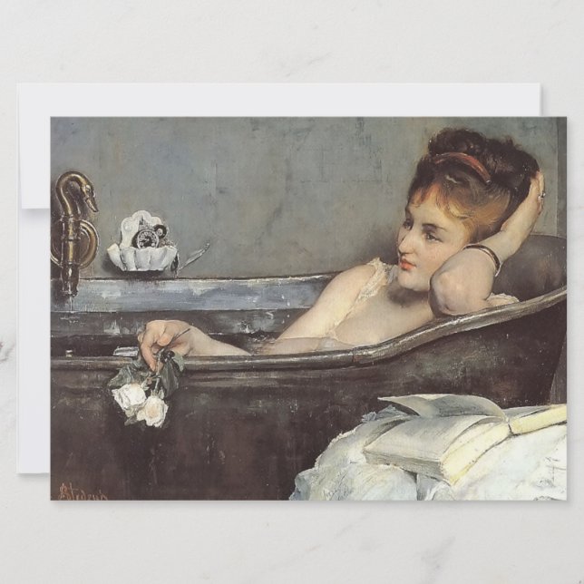 Cartão Elegante Woman in the Bath (por Alfred Stevens) (Frente)
