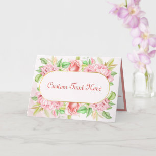 Cartão Elegantes Flores de Rosa Rosa Vintage Peônia