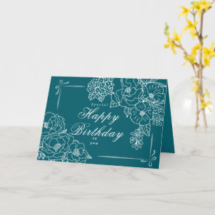 Cartão Elegantes Peônias Minimalistas Feliz Aniversário A