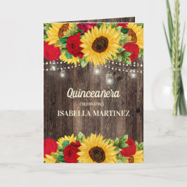 Cartão Elegantes Rosas Vermelhas Girassóis Quinceañera