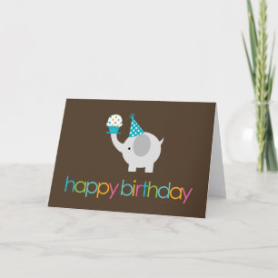 Cartão Elephant and Cupcake Birthday Greeting Cards