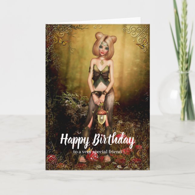 Cartão Elf no Woods Fantasy Birthday Card (Frente)