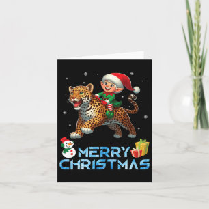Cartão Elf Riding Leopard Snowman Presente Feliz Natal