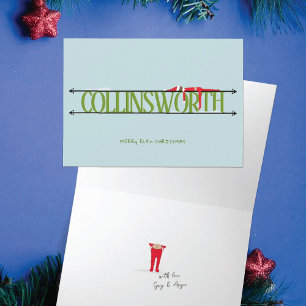 Cartão Elf Shenanigans Name Sinal Green & Blue Foled