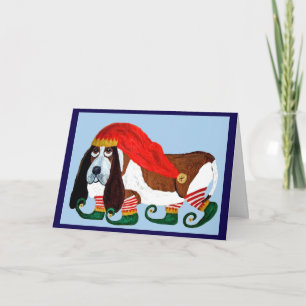 Cartão Elfo Basset Hound de Natal