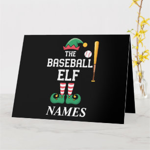 Cartão Elfo de Beisebol com Nome Personalizado Família Co