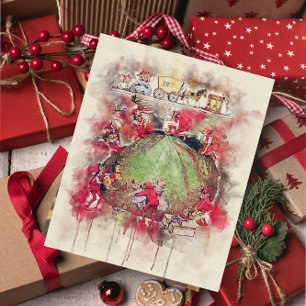 Cartão Elfos da Oficina do Papai Noel no Natal Antigo