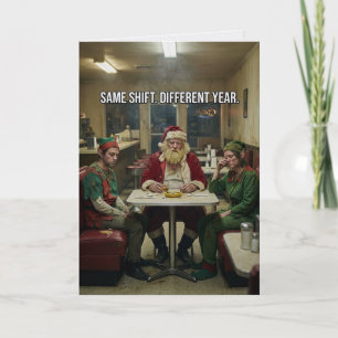 Cartão Elfos de Papai Noel Desgrenhados Lanchonete Humor