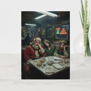 Cartão Elfos de Papai Noel Desgrenhados Lanchonete Humor