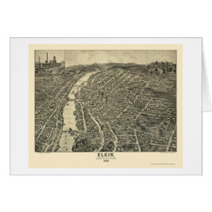 Cartão Elgin, mapa panorâmico do IL - 1880