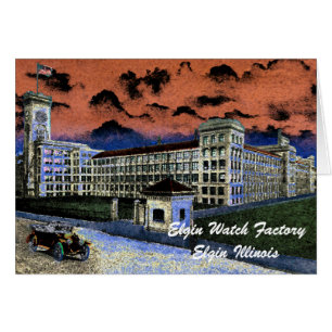 Cartão Elgin Watch Fatory Colorful Watercolor 1920 Art