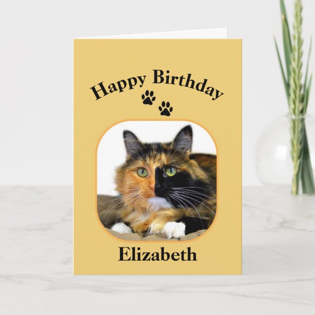 Cartão Elizabeth Calico Cat Feliz Aniversário (Frente)