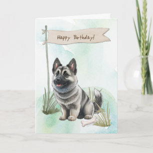 Cartão Elkhound Dog Lá Fora Sob Sinal De Aniversário