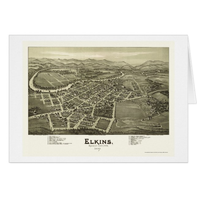 Cartão Elkins, mapa panorâmico de WV - 1897 (Frente Horizontal)