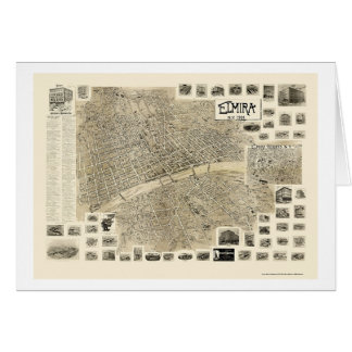 Cartão Elmira, mapa panorâmico de NY - 1901